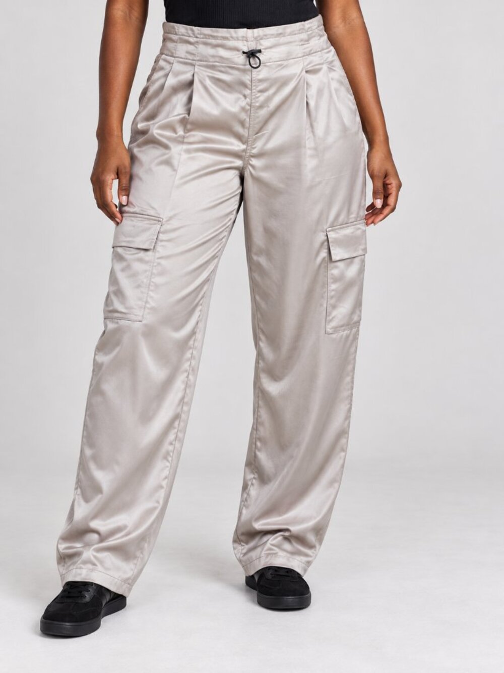 DKNY Silky Satin Cargo Pants Champagne Beige Size Medium NWOT